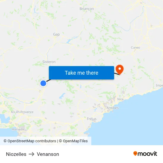Niozelles to Venanson map