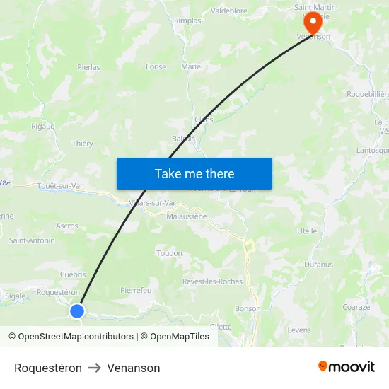 Roquestéron to Venanson map