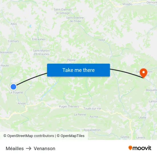 Méailles to Venanson map