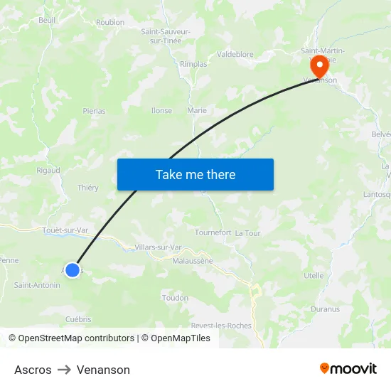 Ascros to Venanson map