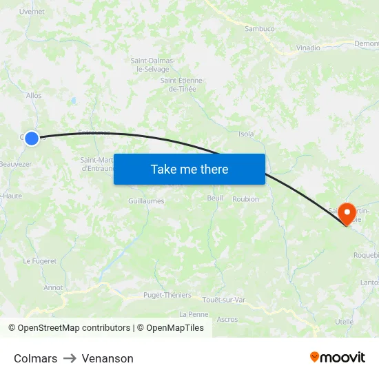 Colmars to Venanson map