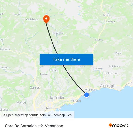 Gare De Carnolès to Venanson map