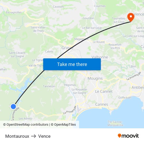 Montauroux to Vence map