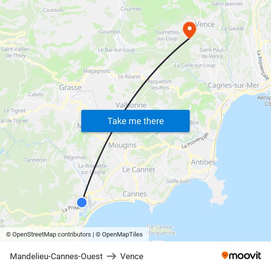 Mandelieu-Cannes-Ouest to Vence map