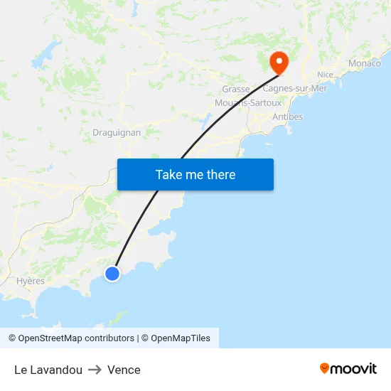 Le Lavandou to Vence map