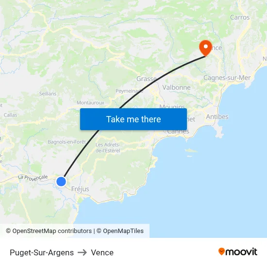 Puget-Sur-Argens to Vence map