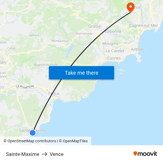 Sainte-Maxime to Vence map