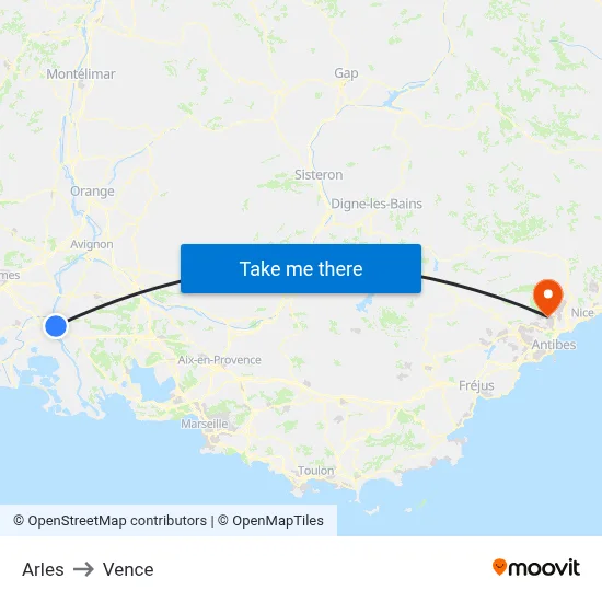 Arles to Vence map