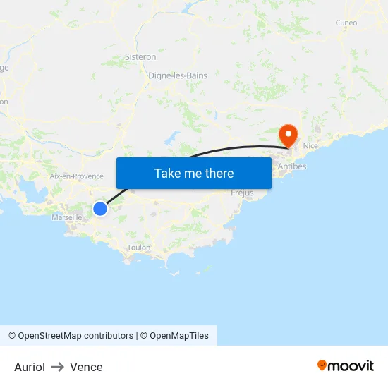 Auriol to Vence map
