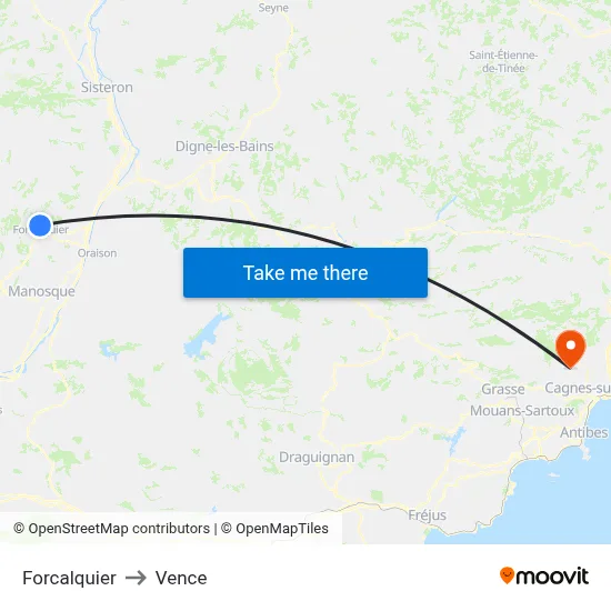 Forcalquier to Vence map