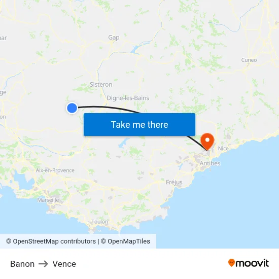 Banon to Vence map