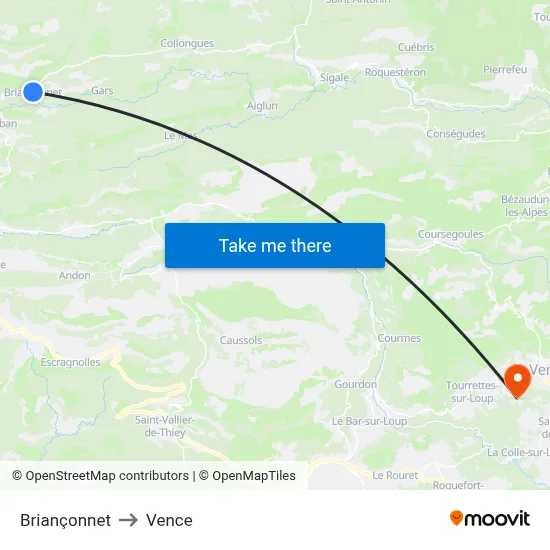 Briançonnet to Vence map