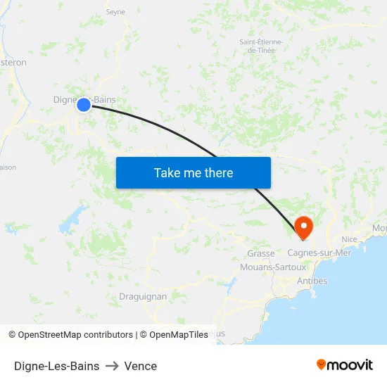 Digne-Les-Bains to Vence map