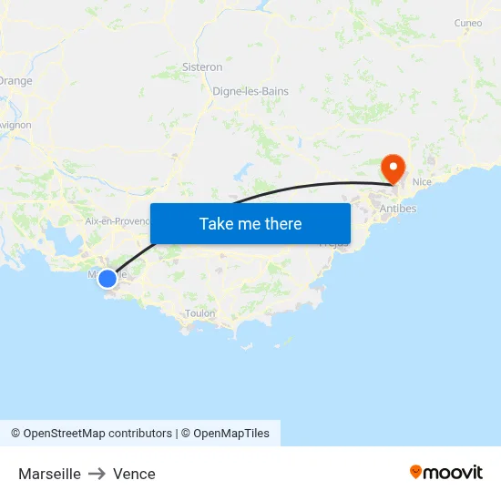 Marseille to Vence map