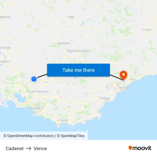 Cadenet to Vence map