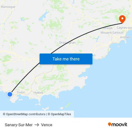 Sanary-Sur-Mer to Vence map