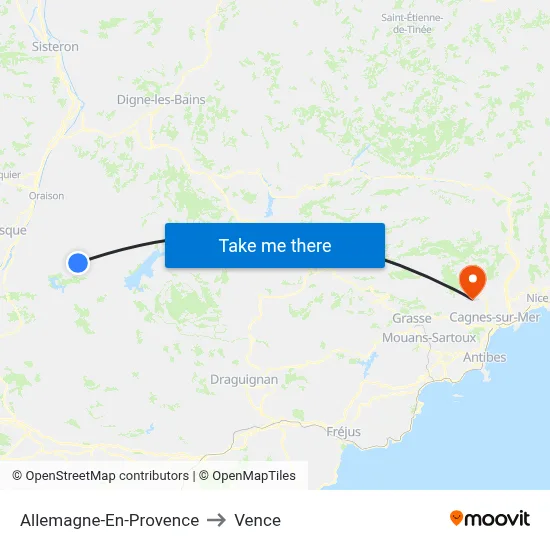 Allemagne-En-Provence to Vence map