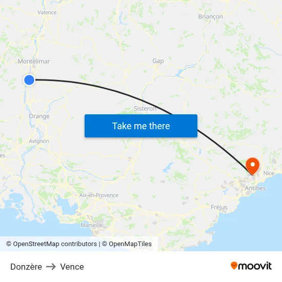 Donzère to Vence map