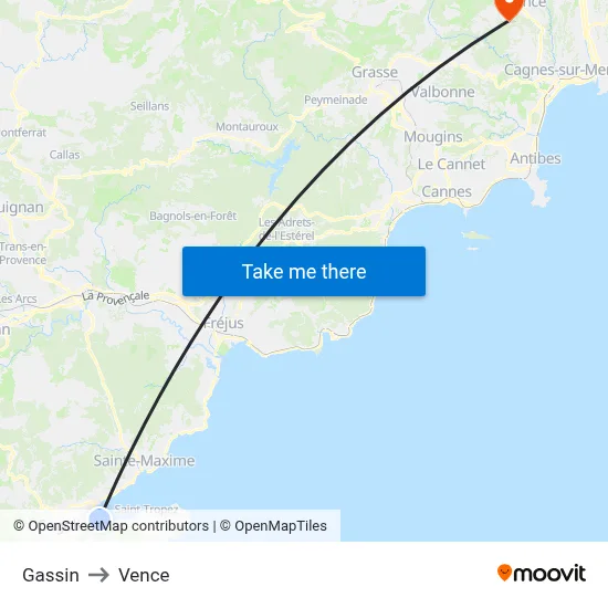 Gassin to Vence map