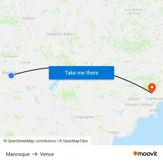 Manosque to Vence map