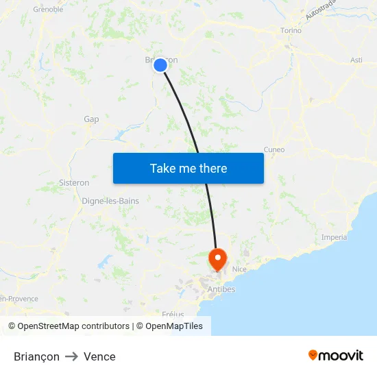Briançon to Vence map