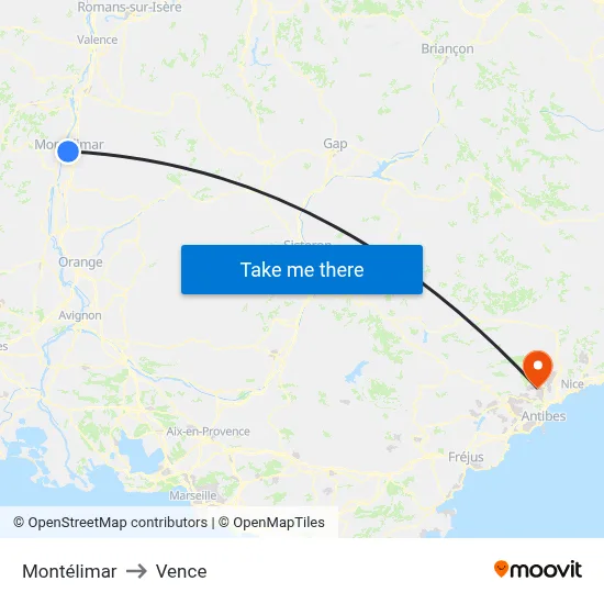 Montélimar to Vence map