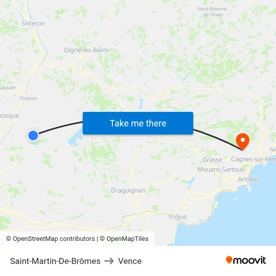 Saint-Martin-De-Brômes to Vence map
