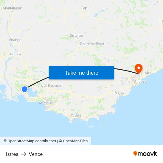 Istres to Vence map
