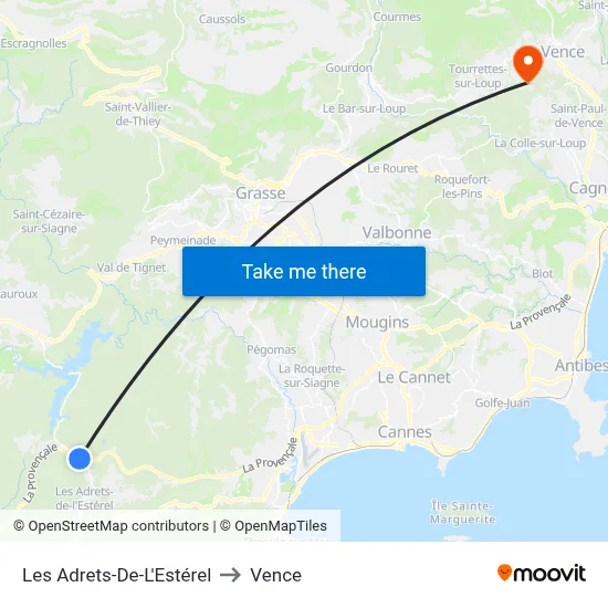 Les Adrets-De-L'Estérel to Vence map