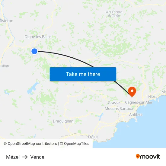 Mézel to Vence map