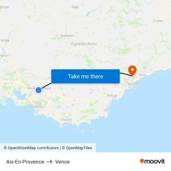 Aix-En-Provence to Vence map