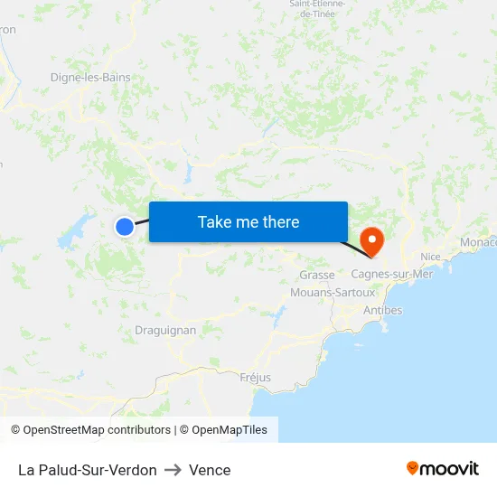 La Palud-Sur-Verdon to Vence map
