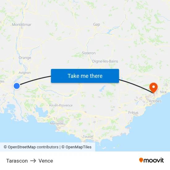 Tarascon to Vence map