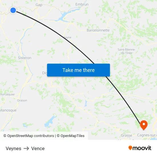 Veynes to Vence map