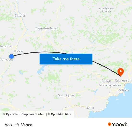 Volx to Vence map
