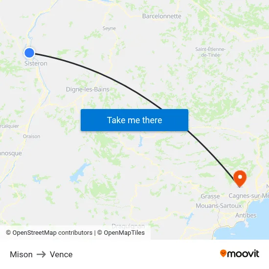 Mison to Vence map