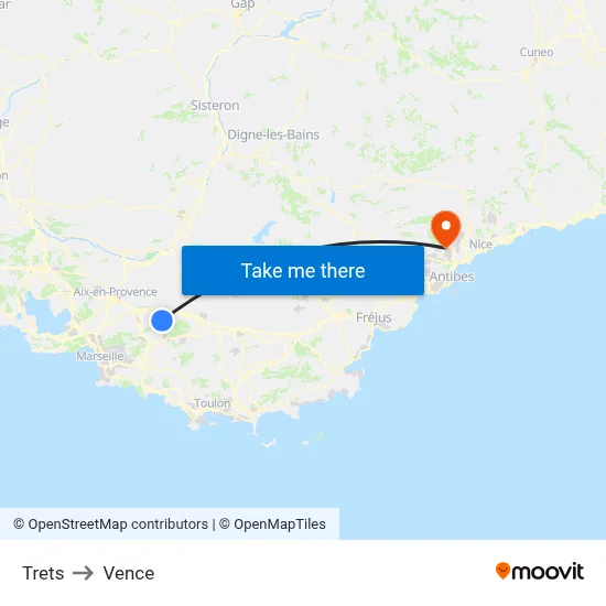 Trets to Vence map