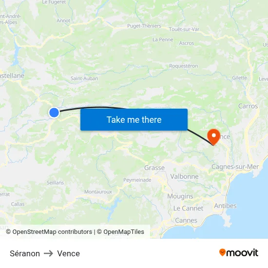 Séranon to Vence map
