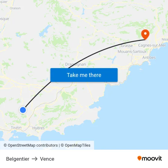 Belgentier to Vence map