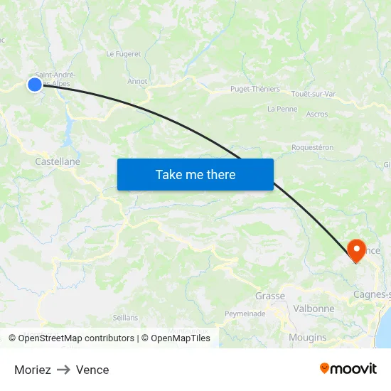 Moriez to Vence map