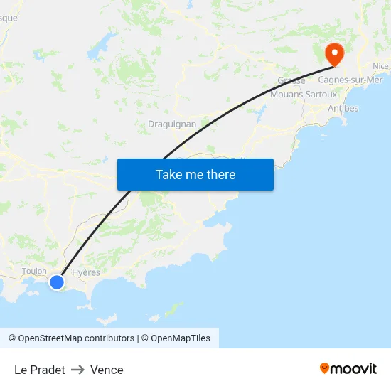 Le Pradet to Vence map