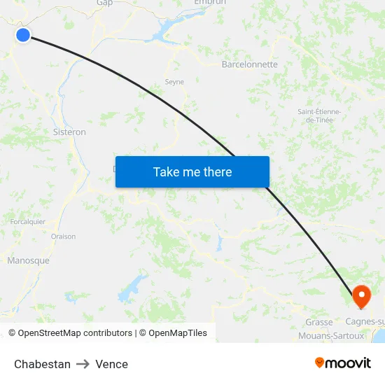 Chabestan to Vence map