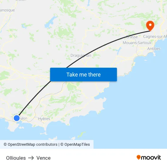 Ollioules to Vence map