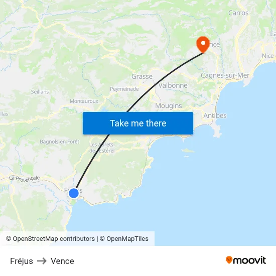Fréjus to Vence map