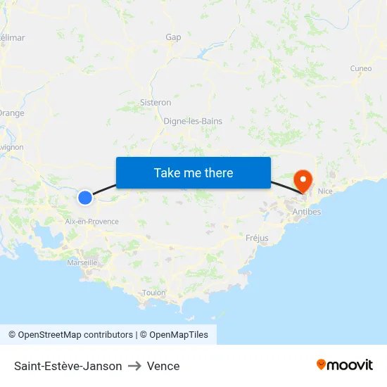 Saint-Estève-Janson to Vence map