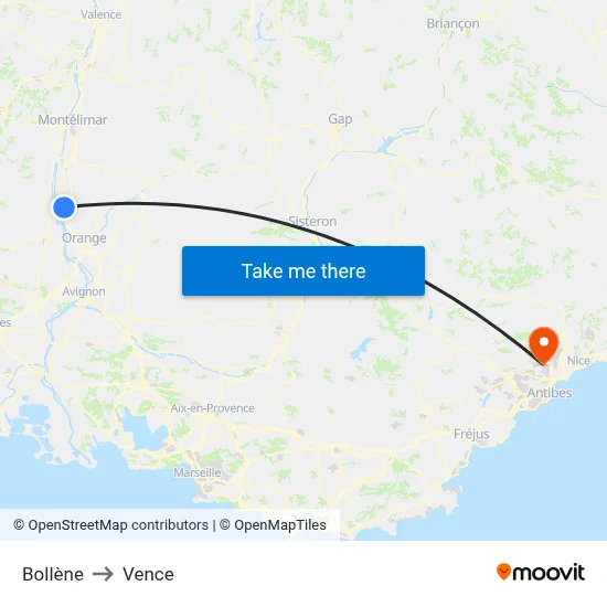 Bollène to Vence map
