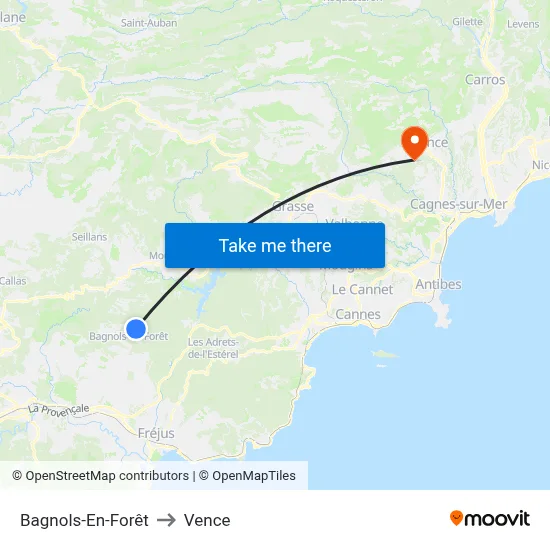 Bagnols-En-Forêt to Vence map