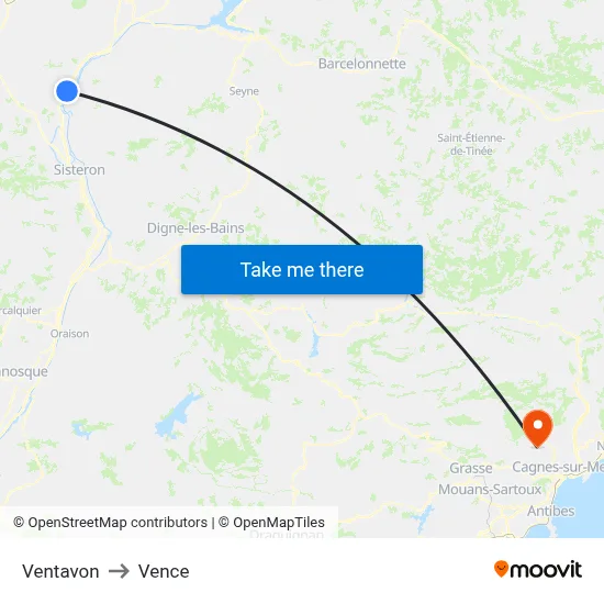 Ventavon to Vence map