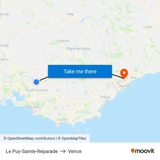 Le Puy-Sainte-Réparade to Vence map