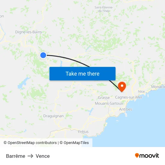Barrême to Vence map